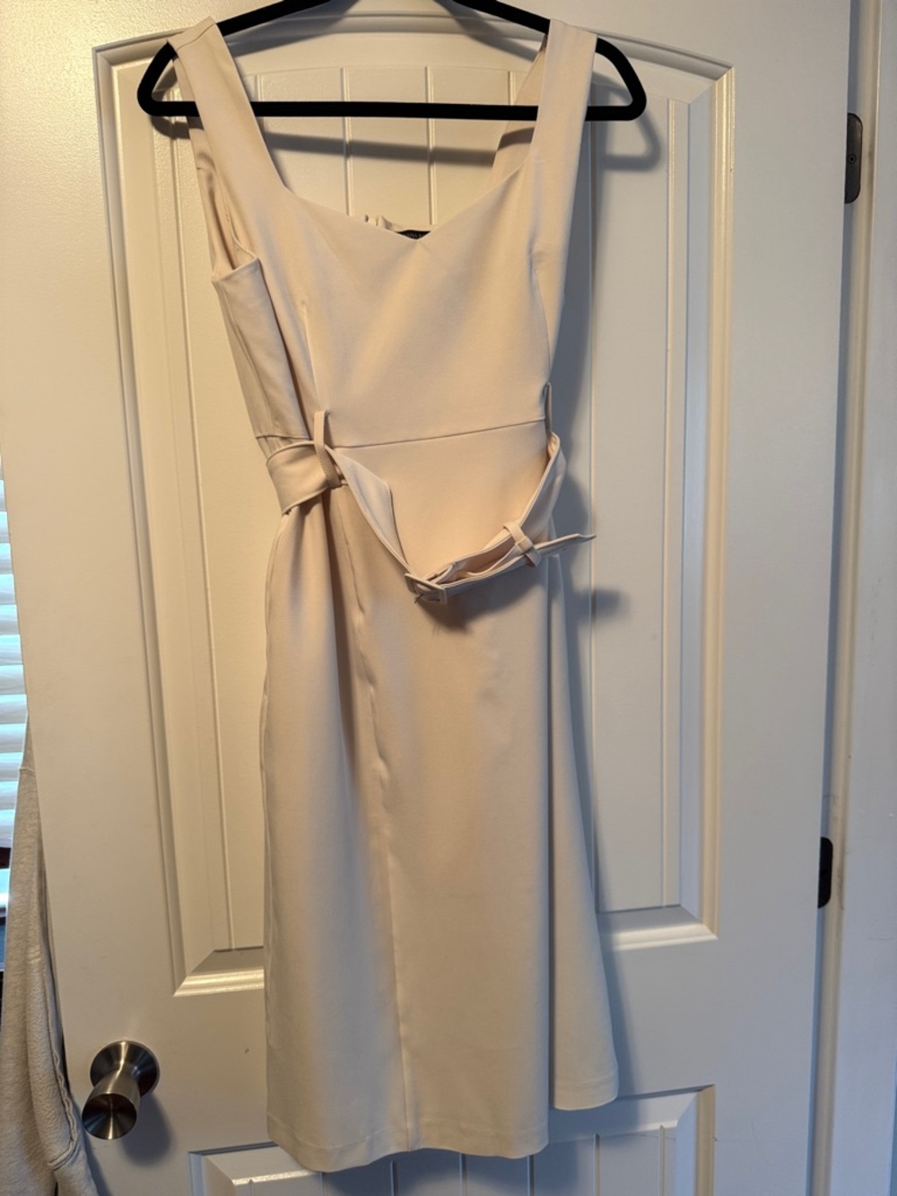Banana Republic Cream Square-Neck Midi Dress with Waist Tie